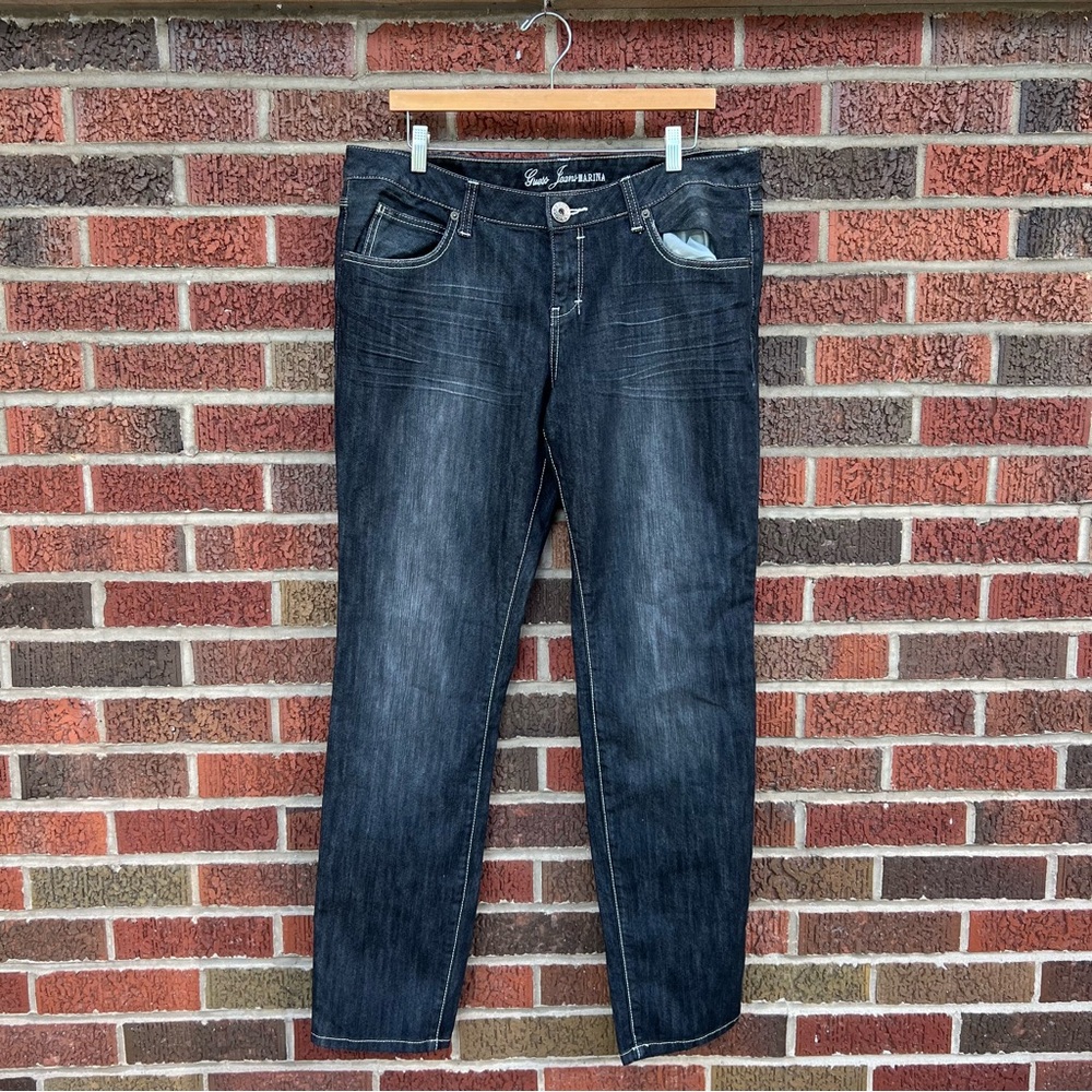 Guess Jeans Black Washed White Threaded Mid Rise Straight Leg Denim Jeans